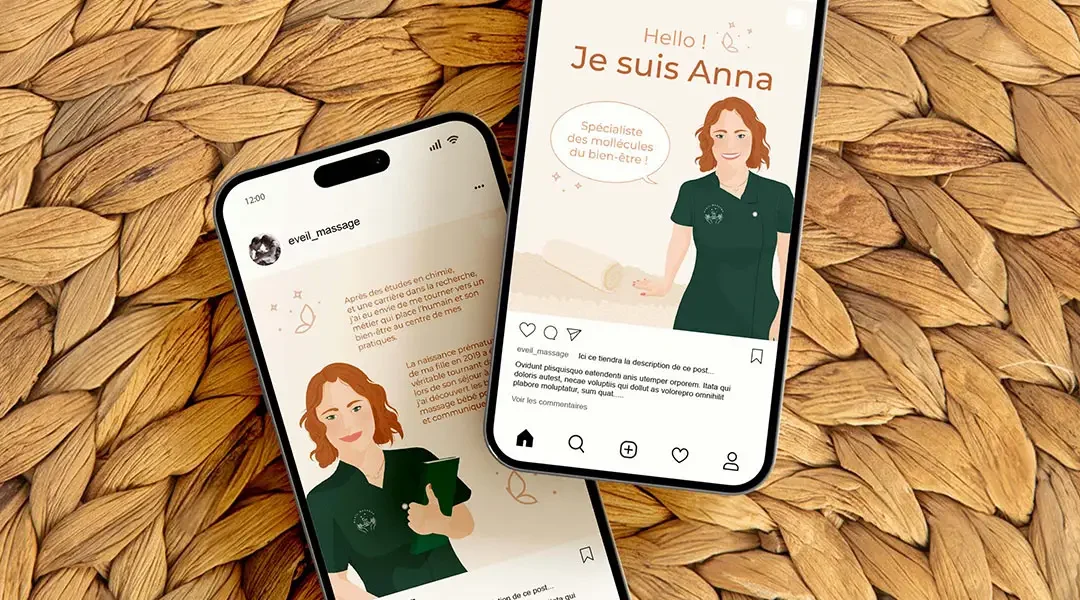Création de post instagram, illustration de massage pour bébé