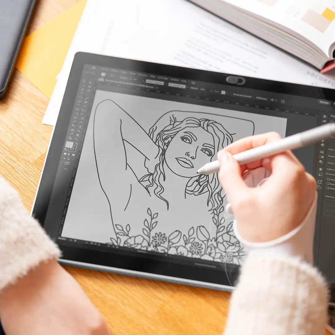 photo d'une illustration personnalisée, sur une tablette graphique